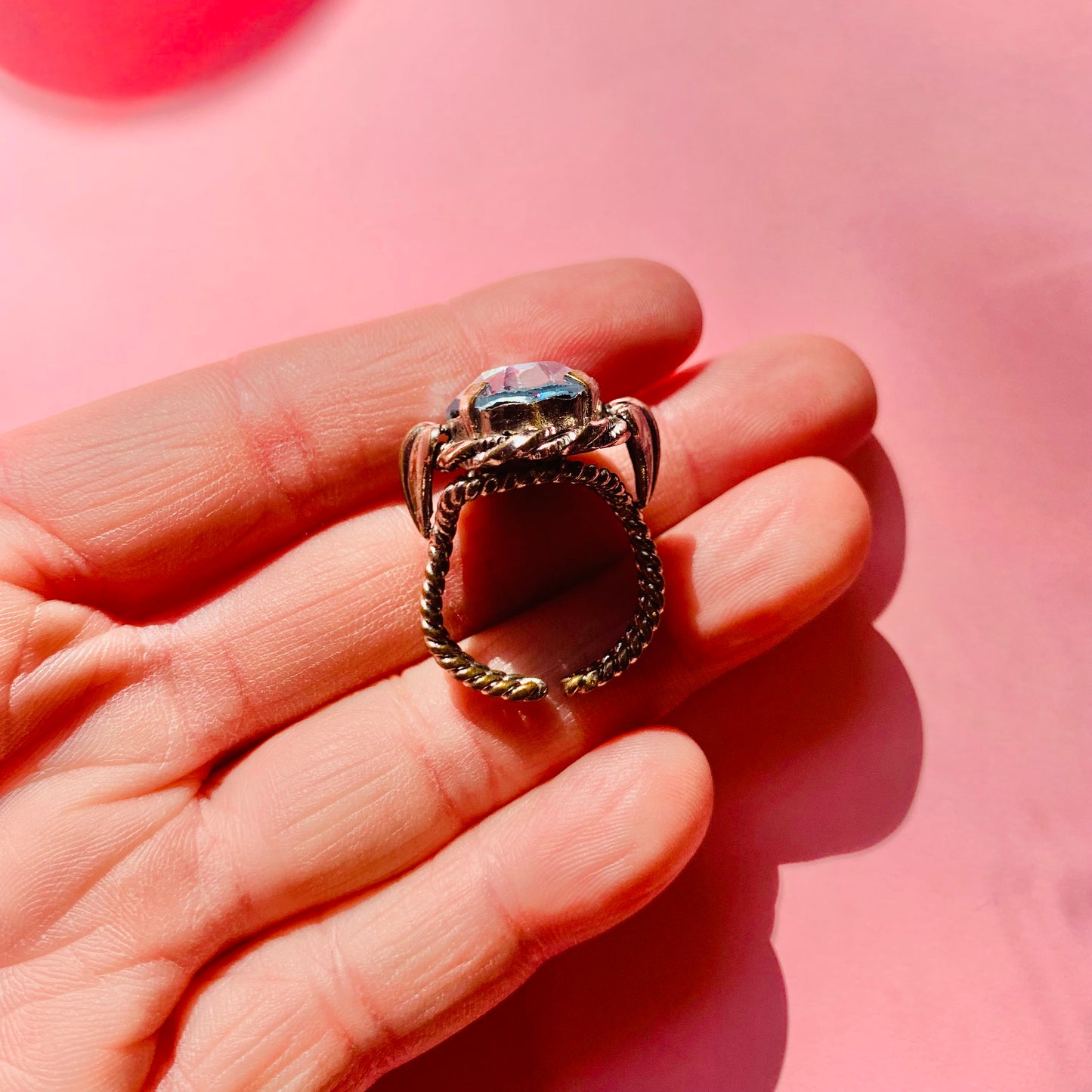BLUE CUT GLASS SILVER RING
