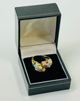 1950s 14K YELLOW GOLD DIAMOND EMERALD DOUBLE PANTHER HEADS RING WITH RUBY EYES