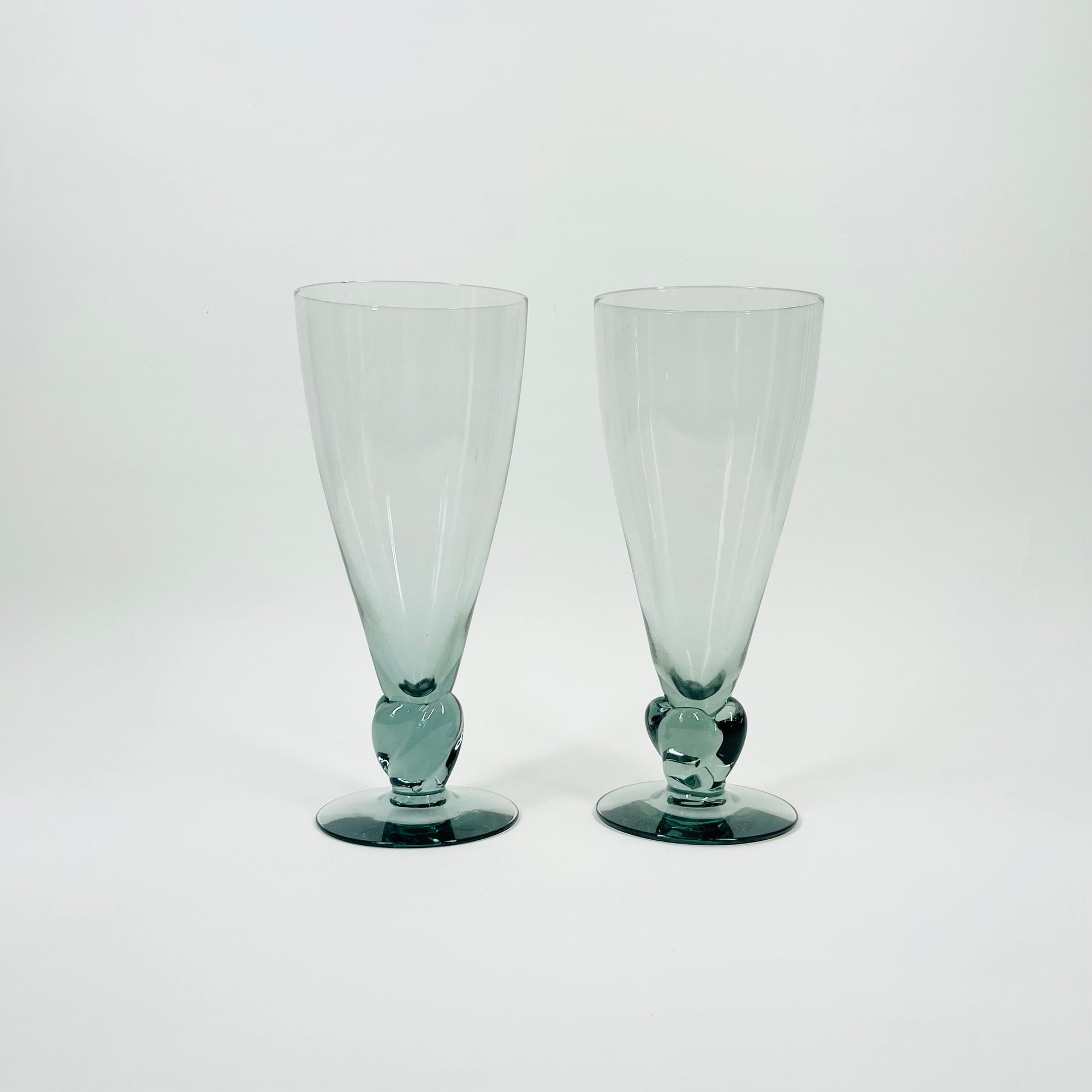 MIDCENTURY GREY GLASS CHAMPAGNE FLUTES
