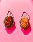 ANTIQUE SILVER CORAL CAMEO DROPLET EARRINGS