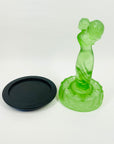 ANTIQUE ART DECO GREEN SATIN URANIUM GLASS LADY FLOWER FROG
