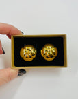 1998 CHANEL CC GOLD LOGO FLOWER CLIP ON EARRINGS