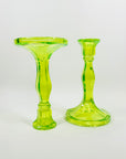 DEPRESSION URANIUM GLASS CANDLE STICKS