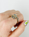 1950s 9K MIXED 14K WHITE YELLOW GOLD DIAMOND SAPPHIRE SNOW LEOPARD RING (M)