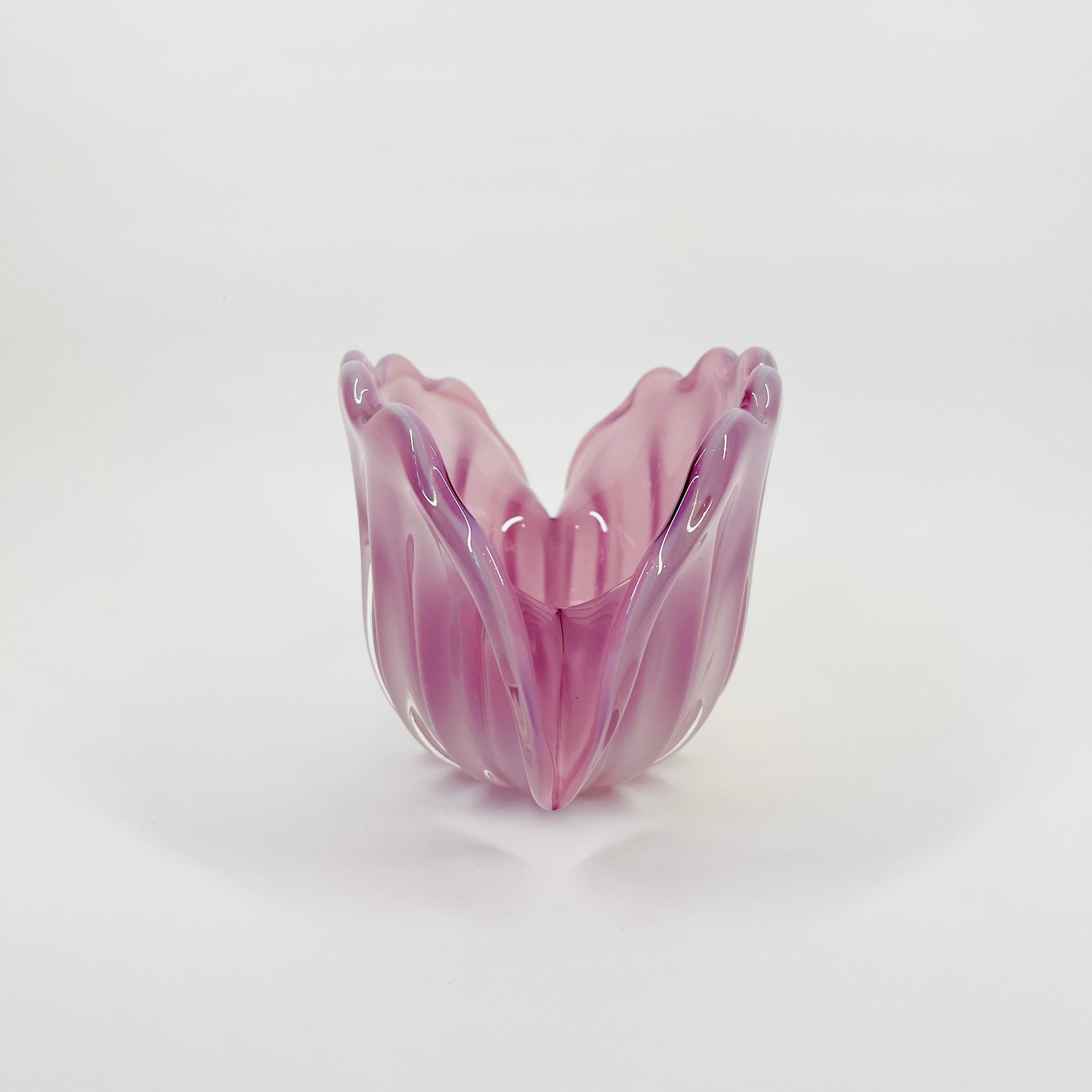 1950s PINK MURANO OPALINE GLASS CLAM SHELL BOWL