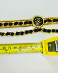 1990s CHANEL MATELASSE BLACK LEATHER GOLD PLATED LOGO BELT