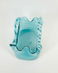 1980s TURQUOISE BLUE SPATTER ART GLASS BAG VASE