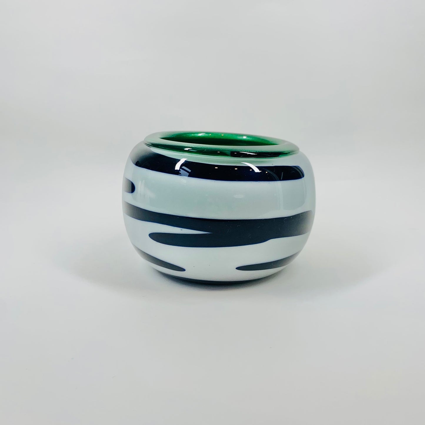 80s MOUTH BLOWN BLUE GREEN GLASS BOWL/VASE