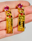 2021 CHANEL CC GOLD HARDWARE L21V-TAG PINK CRYSTAL DROP PIERCED EARRINGS