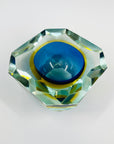 1950s MURANO MANDRUZZATO COBALT BLUE AMBER SOMMERSO DIAMOND FACETED GLASS BOWL