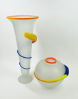 1980s HAND MADE MEMPHIS MILANO STYLE SATIN GLASS SQUAT VASE