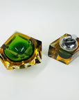 1940s GREEN GOLD AMBER MURANO MANDRUZZATO SOMMERSO FACETED GLASS LIGHTER BOX