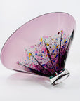 1990s AUSTRALIAN MOUTH BLOWN PINK PURPLE SPATTER ART GLASS BOWL BY MATT LARWOOD