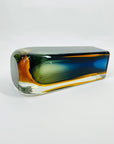 1960s MURANO GREEN QUAD SOMMERSO BLOCK GLASS MANDRUZZATO VASE
