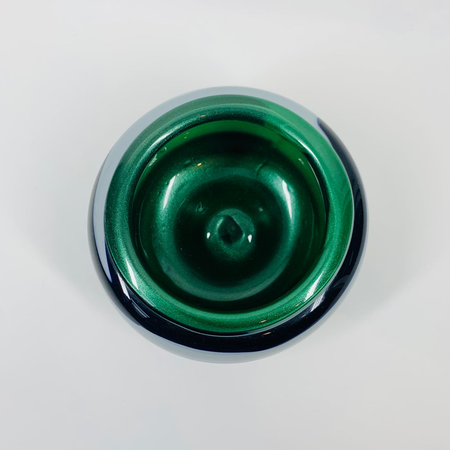 80s MOUTH BLOWN BLUE GREEN GLASS BOWL/VASE