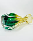 1970s JAPANESE HINERI GREEN AMBER SOMMERSO GLASS TWIST VASE