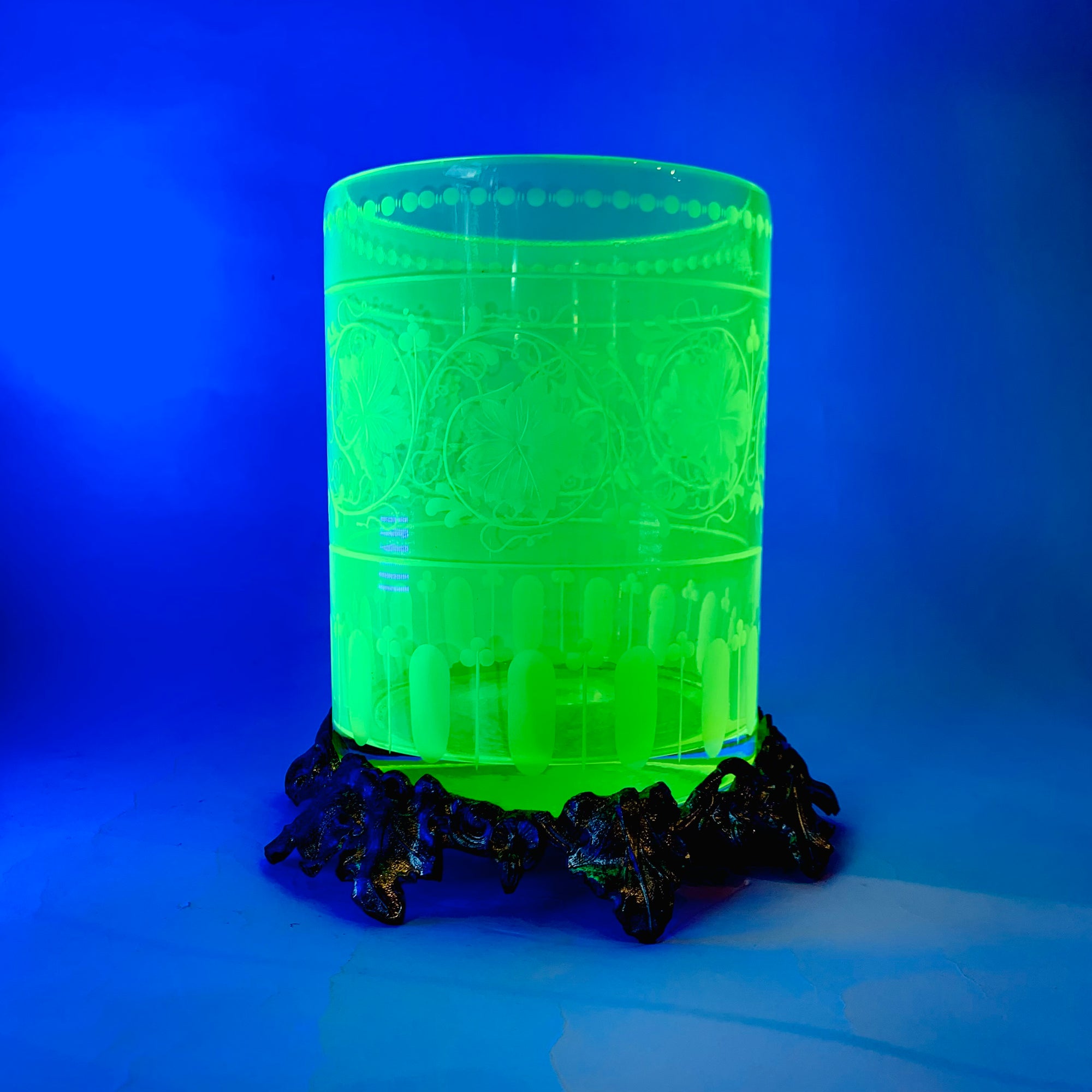 ETCHED URANIUM GLASS VASE