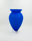 1950s JAPANESE CASED SATIN COBALT BLUE FOOTED TRIPOD GLASS VASE