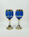 1930s MOSER GILT GOLD ENAMELED COBALT BLUE GLASS GOBLETS