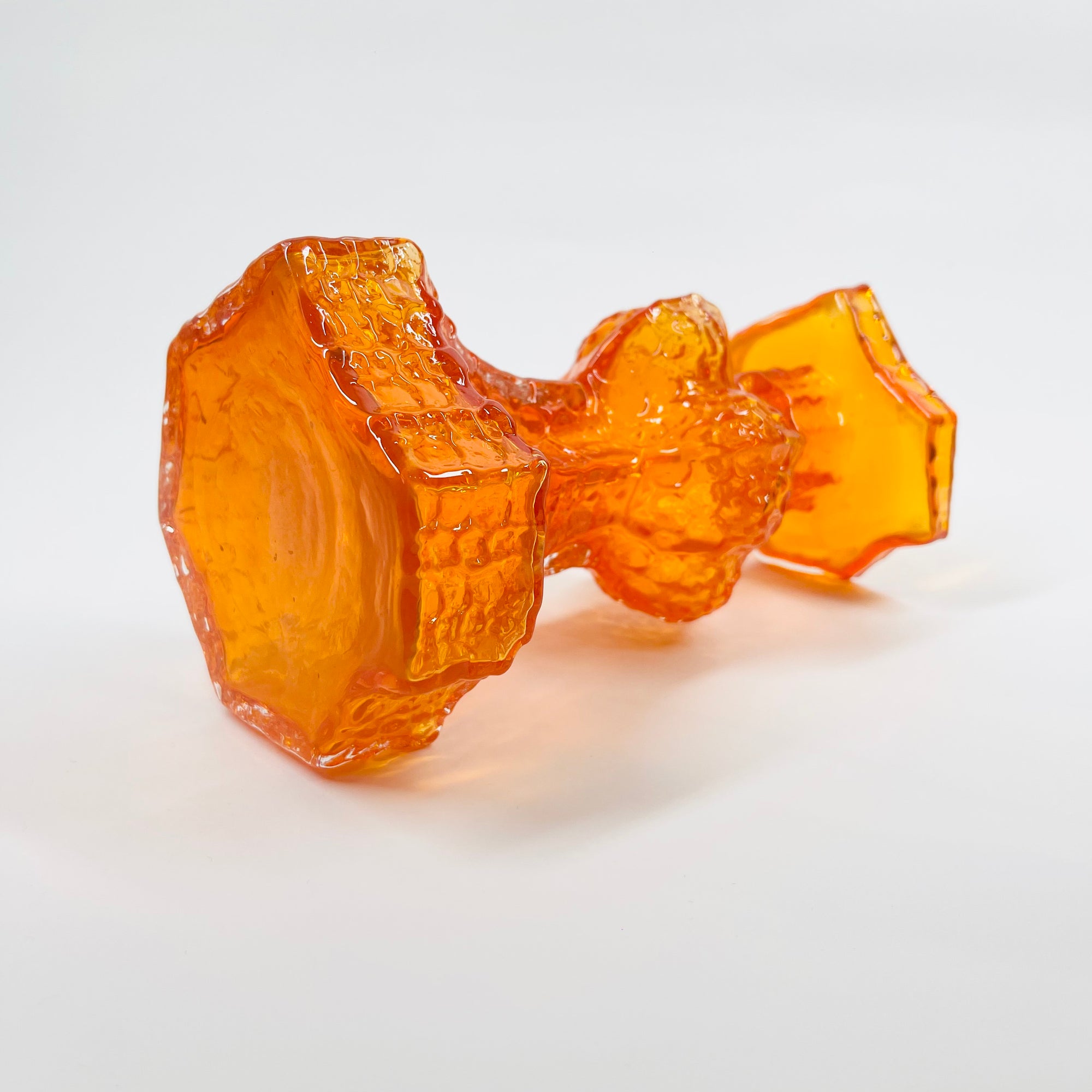 MIDCENTURY FINNISH ORANGE BARK GLASS VASE/CANDLE HOLDER BY NANNY STILL FOR RIIHIMAEN LASI