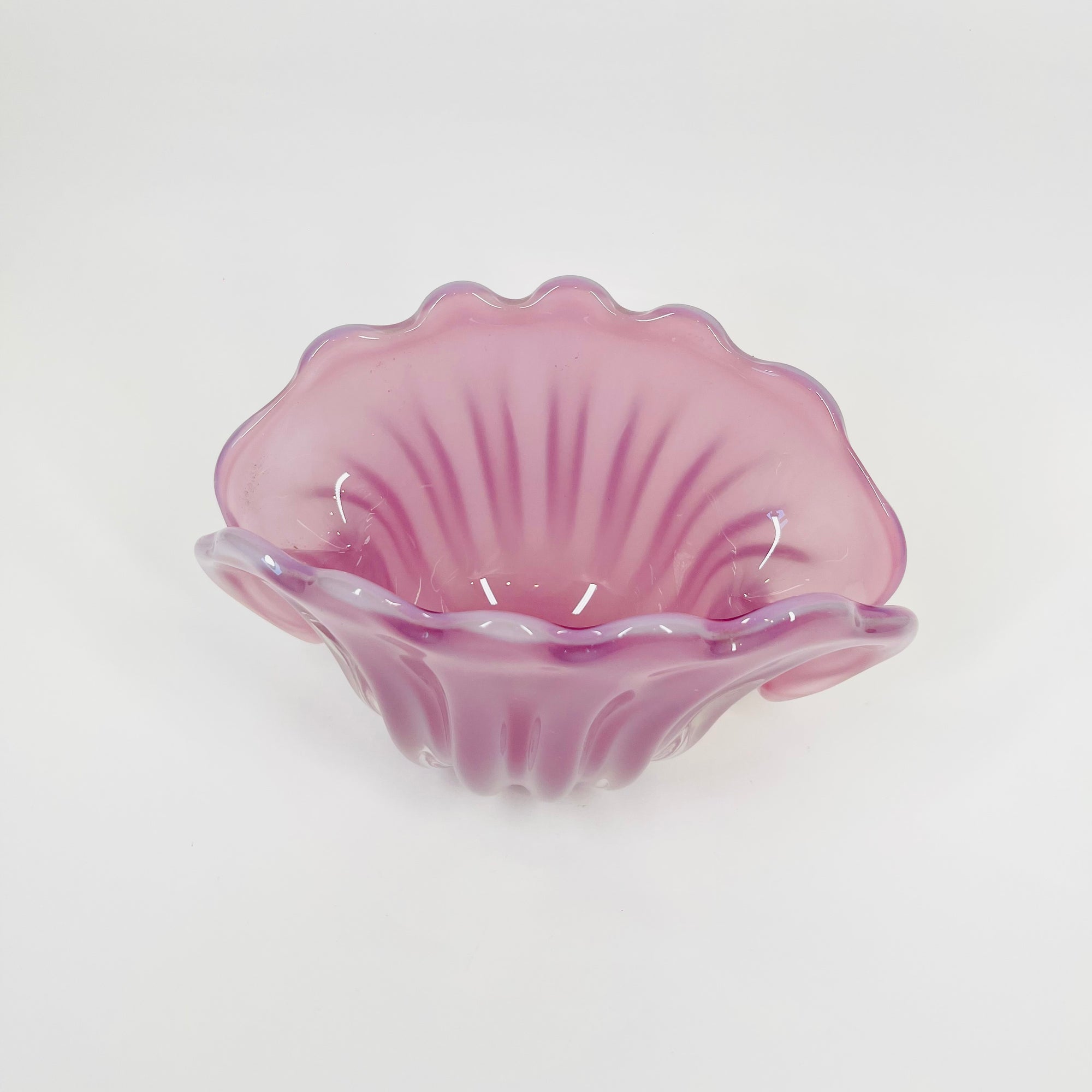 1950s PINK MURANO OPALINE GLASS CLAM SHELL BOWL