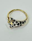 1970s 9 MIXED 14K WHITE YELLOW GOLD DIAMOND BLACK SAPPHIRE SNOW LEOPARD RING