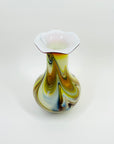 1970s ITALIAN EMPOLI ORANGE CASED END OF DAY GLASS RUFFLE RIM VASE