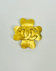1995 CHANEL CC LOGO MARK CLOVER BROOCH