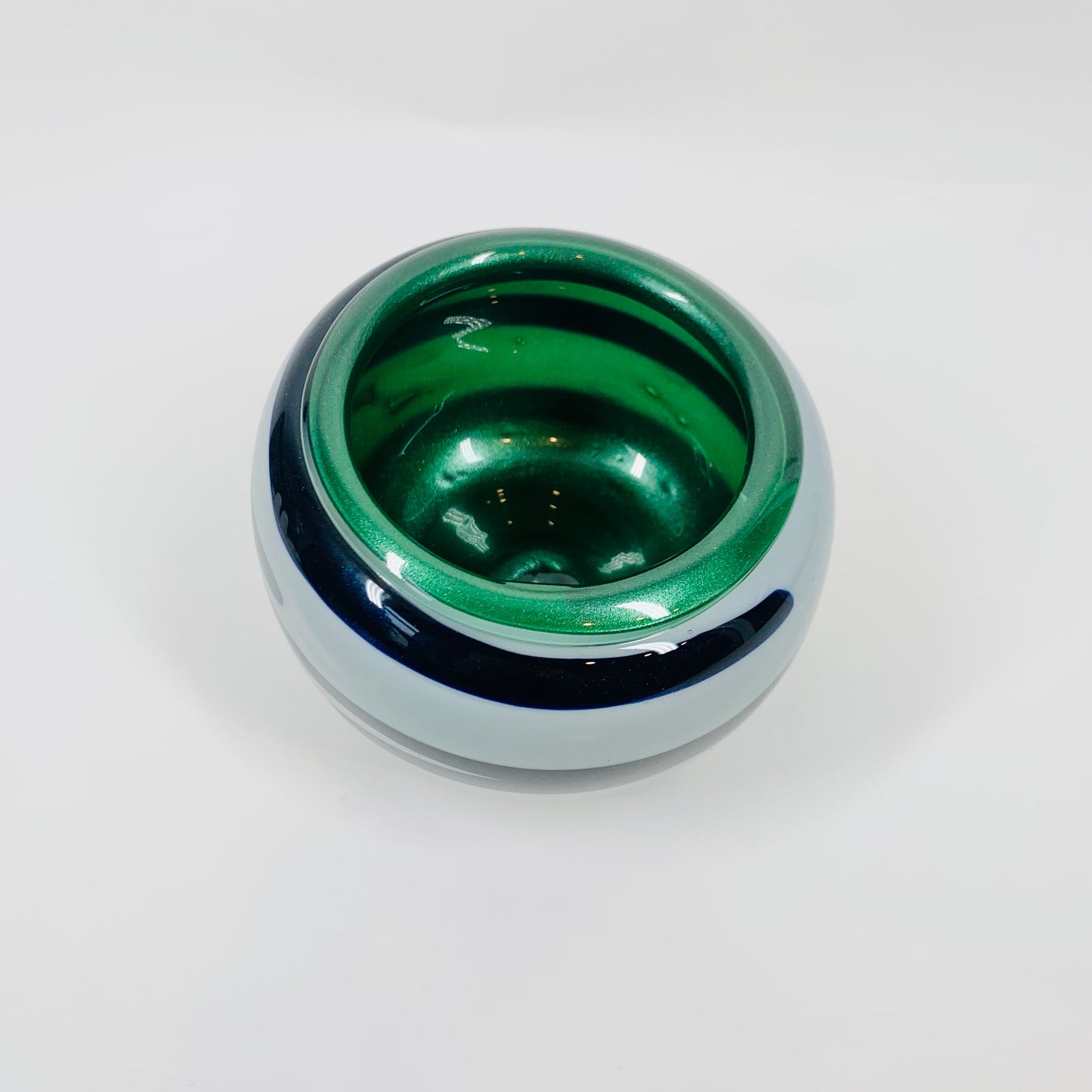 80s MOUTH BLOWN BLUE GREEN GLASS BOWL/VASE