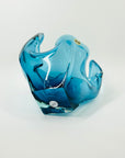 1970s JAPANESE TURQUOISE BLUE SOMMERSO GLASS FLAME HANDKERCHIEF VASE/BOWL