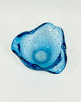 1950s MURANO BLUE GLASS PINCHED BOWL/ASHTRAY WITH CONTROLLED BUBBLES
