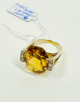 1950s 14K YELLOW GOLD STATEMENT CITRINE COCKTAIL RING WITH DIAMONDS