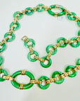 ANTIQUE ART DECO CINER GOLD PLATED JADE GLASS NECKLACE/BELT