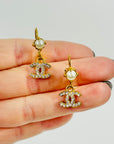 1990s CHANEL CC GOLD LOGO CRYSTAL PEARL PIERCED EARRINGS