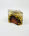 1960s BROWN PURPLE AMBER TEXTURED MURANO SOMMERSO FACETED GLASS BLOCK BOWL/ASHTRAY