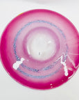 1980s AUSTRALIAN MOUTH BLOWN PINK PURPLE SPATTER ART GLASS SHALLOW BOWL/CHARGER