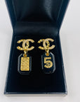 2023 LIMITED EDITION CHANEL NO.5 BLACK RESIN GOLD DROP DROP PIERCED EARRINGS