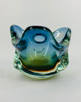 MCM BLUE GREEN MURANO SOMMERSO PINCHED GLASS BOWL/ASHTRAY