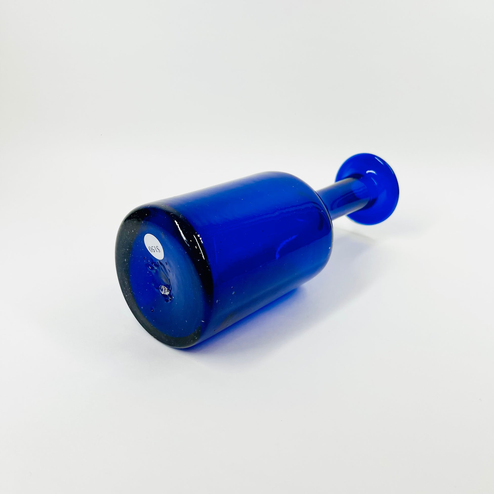 ANTIQUE MOUTH BLOWN COBALT BLUE BOTTLE VASE