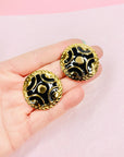 60s BARCS BLACK ENAMEL BUTTON EARRINGS