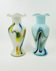 1970s ITALIAN EMPOLI CASED END OF DAY GLASS RUFFLE RIM VASE