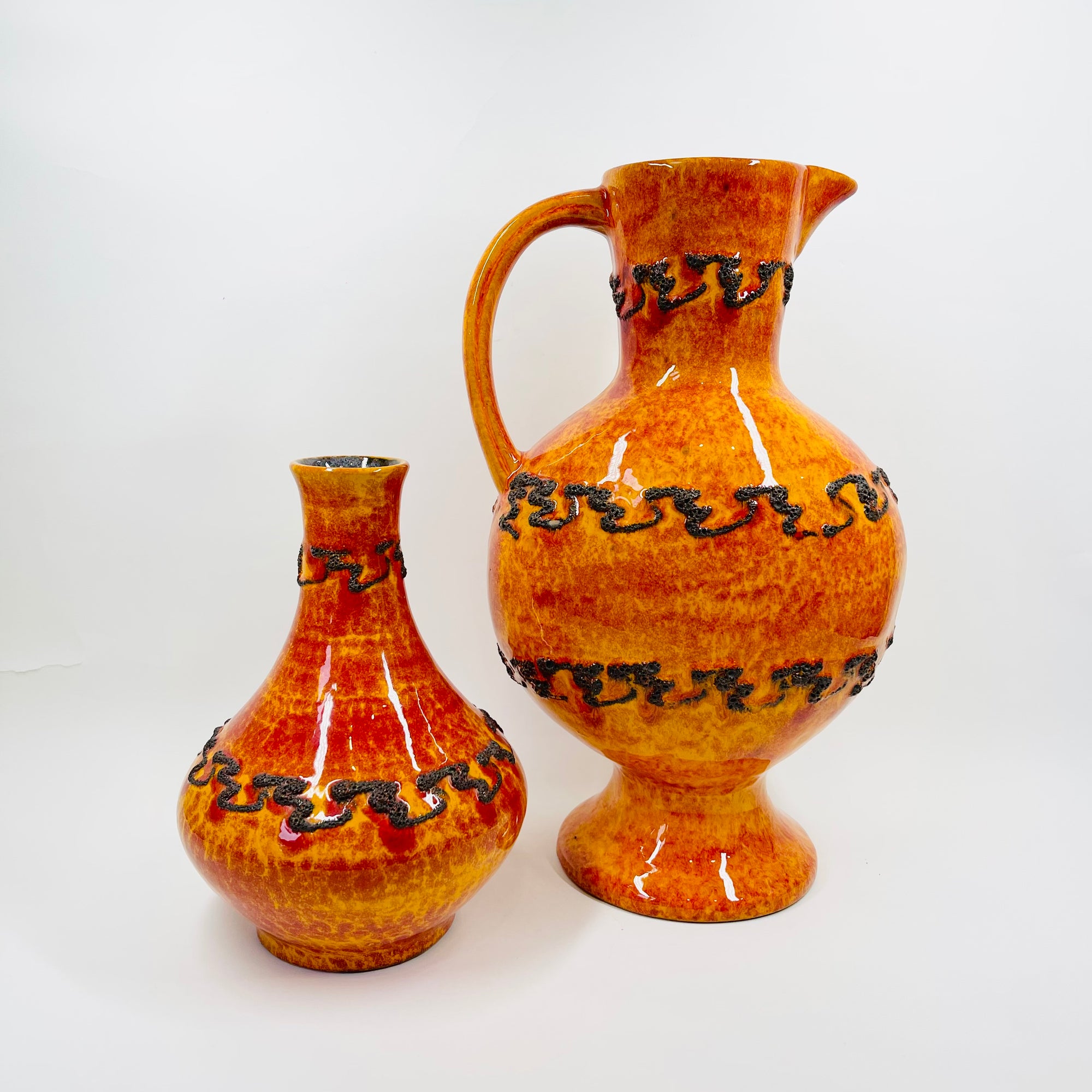 1960s WEST GERMAN ORANGE FAT LAVA BOTTLE POTTERY JUG VASE BY KREUTZ KERAMIK