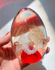 1980s RED WHITE FLOWER ART GLASS PAPERWEIGHT