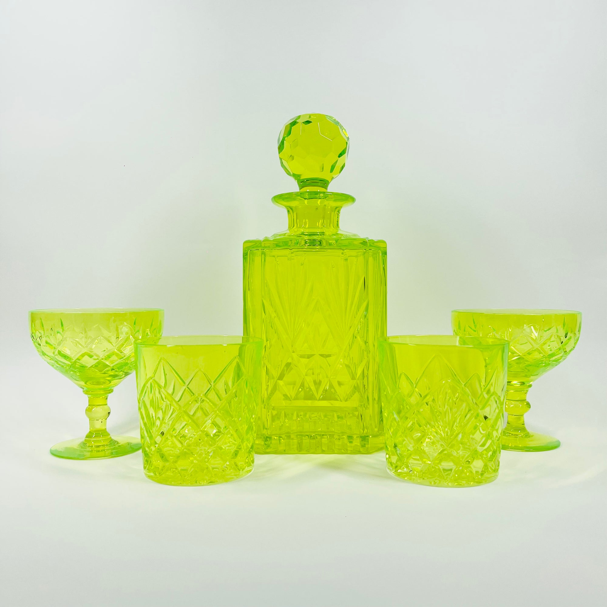 ANTIQUE URANIUM GLASS WHISKEY SET