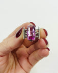 ART DECO SILVER TANK RING WITH PINK SPINEL