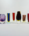 1950s AMETHYST PUPLE YELLOW MURANO SOMMERSO GLASS HEXAGONAL BLOCK POSY VASE
