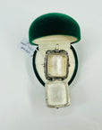 ANTIQUE GOLD SILVER COMPARTMENT RING WITH GREEN AMBER