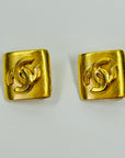 1996 CHANEL CC LOGO MARK RHOMBUS CLIP ON EARRINGS