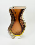 XL 1960s BROWN PURPLE AMBER TEXTURED MURANO SOMMERSO FACETED GLASS BLOCK VASE