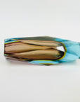 1960s BROWN YELLOW TURQUOISE MURANO SOMMERSO FACETED GLASS BLOCK VASE